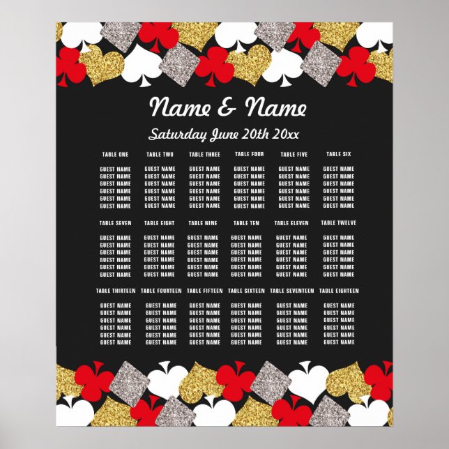 Affiche Plan de table mariage Vegas Casino 18 tables (Devant)