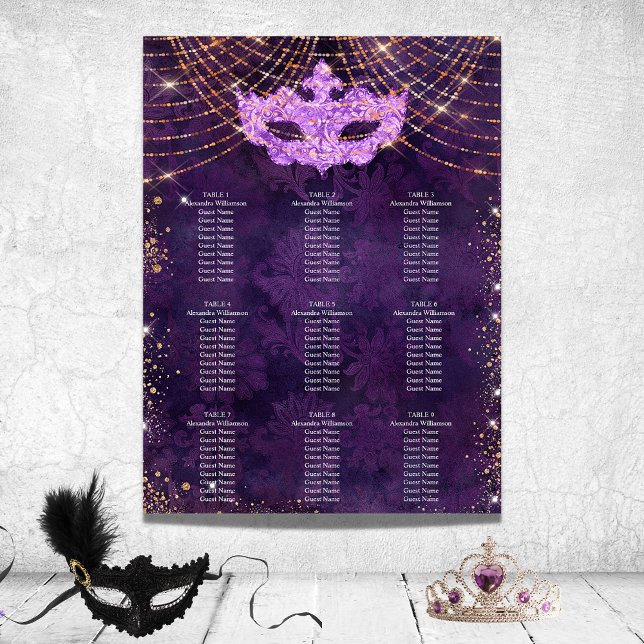 Affiche Plan de table Masquerade paillettes violettes pour (Créateur téléchargé)