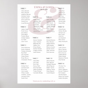 Affiche Plan de table Mauve Ampersand Mariage 14 tables