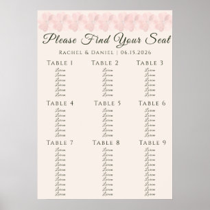 Affiche Plan de table minimal floral de mariage au jardin 