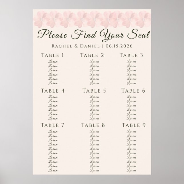 Affiche Plan de table minimal floral de mariage au jardin  (Devant)