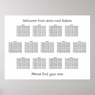 Affiche Plan de table minimaliste de mariage à 13 tables