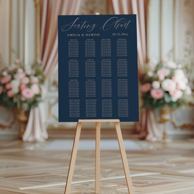 Affiche Plan de table moderne mariage bleu et or rose (Créateur téléchargé)
