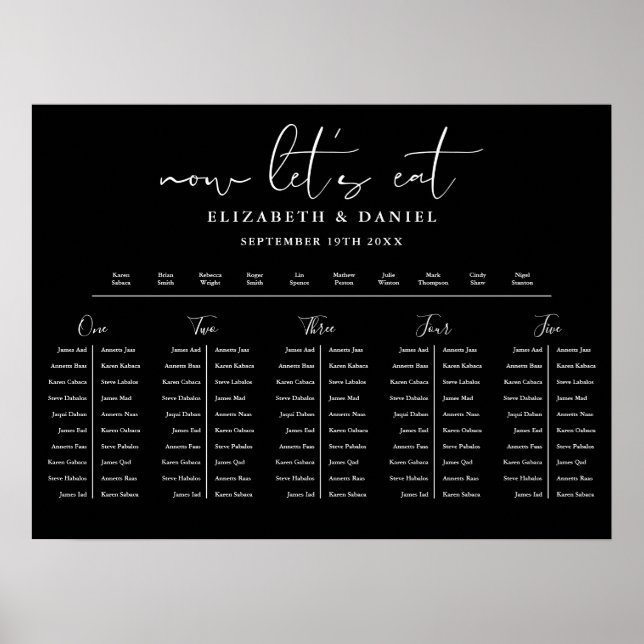 Affiche Plan de table noir et blanc pour mariage avec disp (Devant)