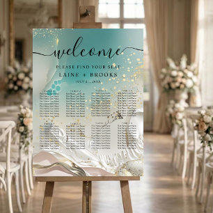 Affiche Plan de table Océan sarcelle Rivage éthéré
