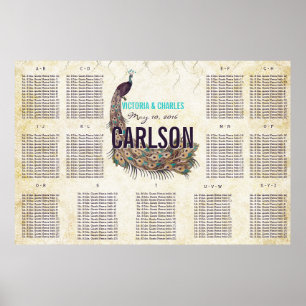 Affiche Plan de table Paon Moderne Vintage