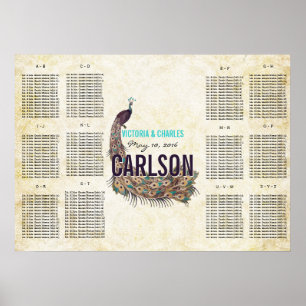 Affiche Plan de table Paon Moderne Vintage