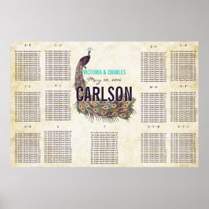 Affiche Plan de table Paon Moderne Vintage