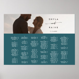 Affiche Plan de table photo bleu sarcelle Bohème chic