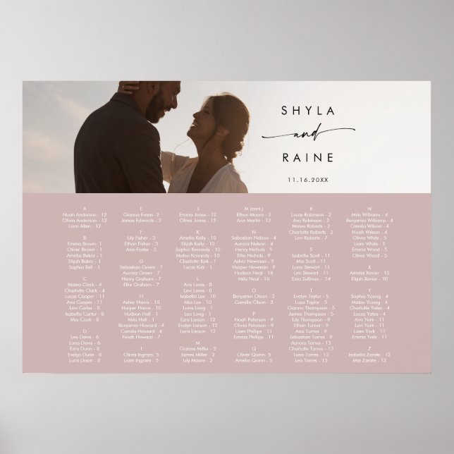 Affiche Plan de table photo rose poudrée Boho Chic (Devant)