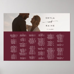 Affiche Plan de table photo rouge burgundy chic bohème