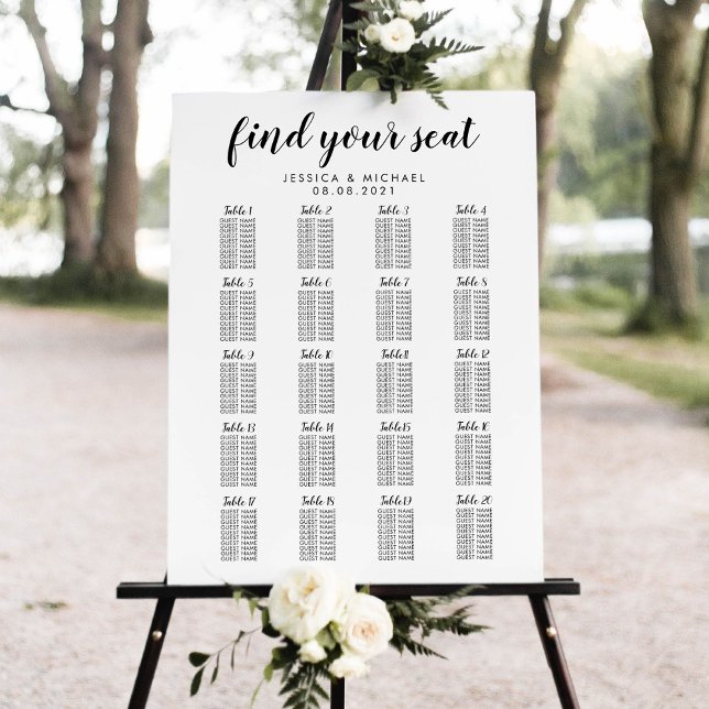 Affiche Plan de table pour 20 tables pour grand mariage (Créateur téléchargé)