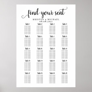 Affiche Plan de table pour 20 tables pour grand mariage
