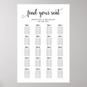 Affiche Plan de table pour 20 tables pour grand mariage