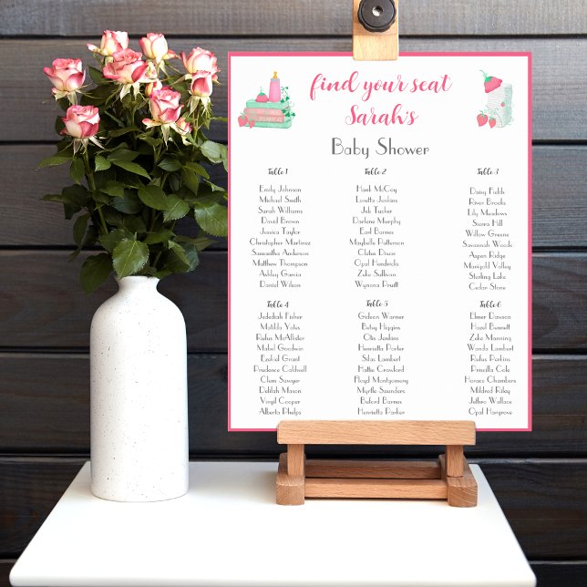 Affiche Plan de table pour Baby Shower tenue de bébé frais (Sweet Seats: Strawberry Baby Outfit Shower Seating Chart Delightfully Arranged!)
