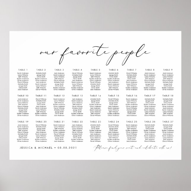 Affiche Plan de table pour nos personnes préférées - 27 ta (Devant)