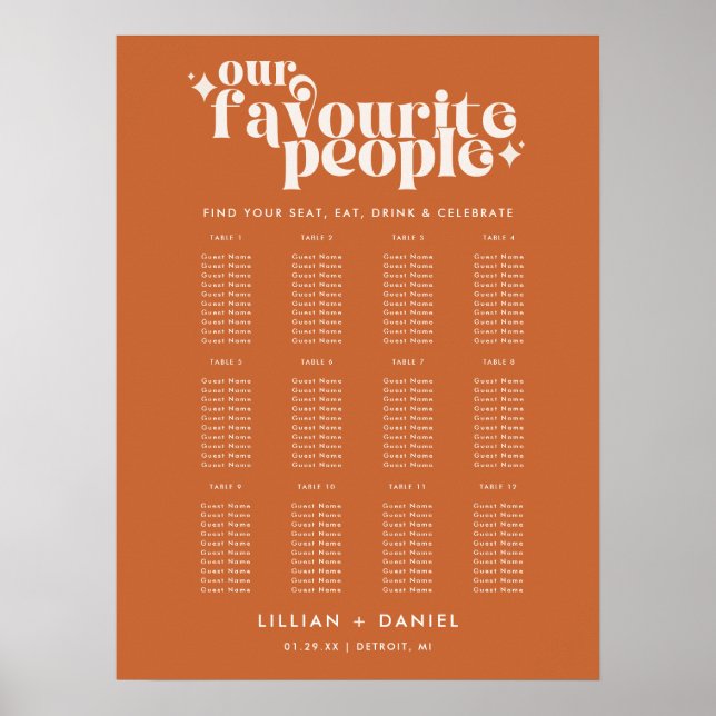 Affiche Plan de table rétro pour mariage des personnes pré (Devant)