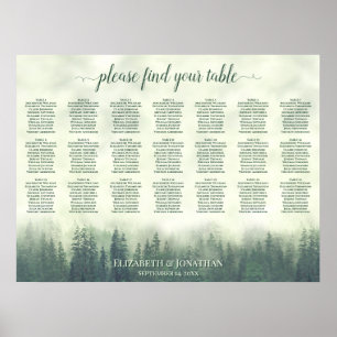 Affiche Plan de table Rustique 21 Table Verte Pins Mariage