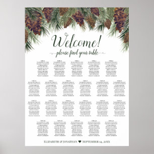 Affiche Plan de table rustique aquarelle de 22 tables avec