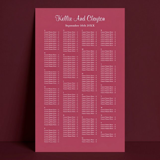 Affiche Plan de table simple de mariage bordeaux 200 (Créateur téléchargé)