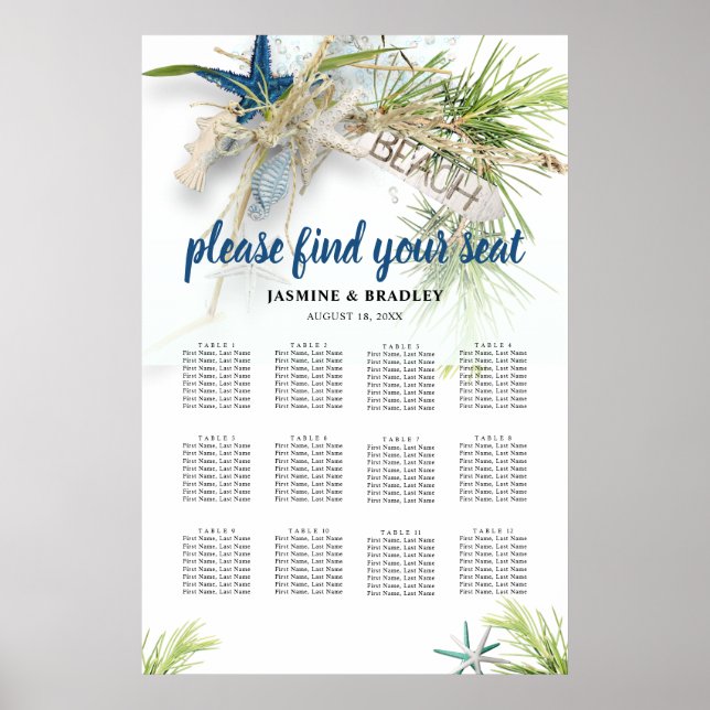 Affiche Plan de table tropical de plage moderne (Devant)