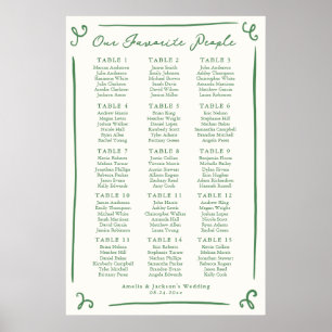 Affiche Plan de table vert dessiné à la main avec fantaisi