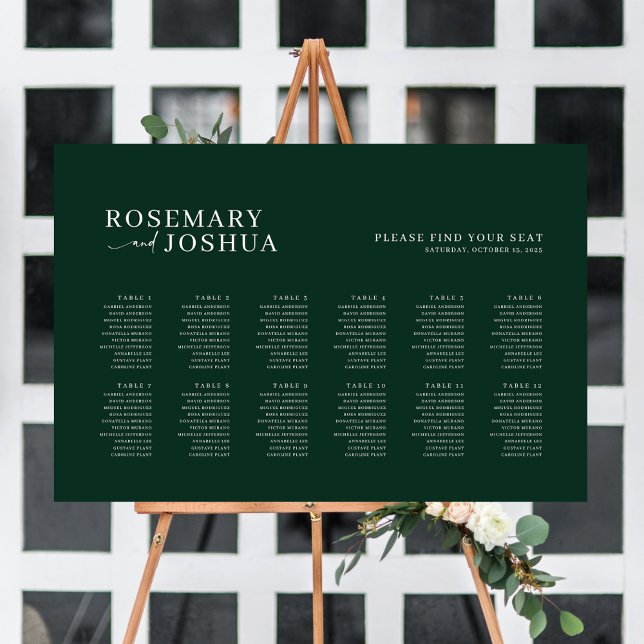 Affiche Plan de table vert foncé Trouvez votre siège 12 Ta (Créateur téléchargé)