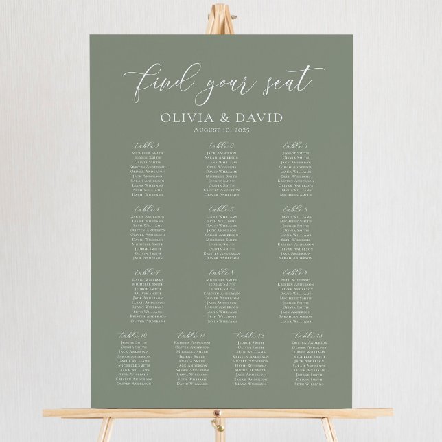 Affiche Plan de table Vert Sauge 13 Trouvez votre siège (Créateur téléchargé)