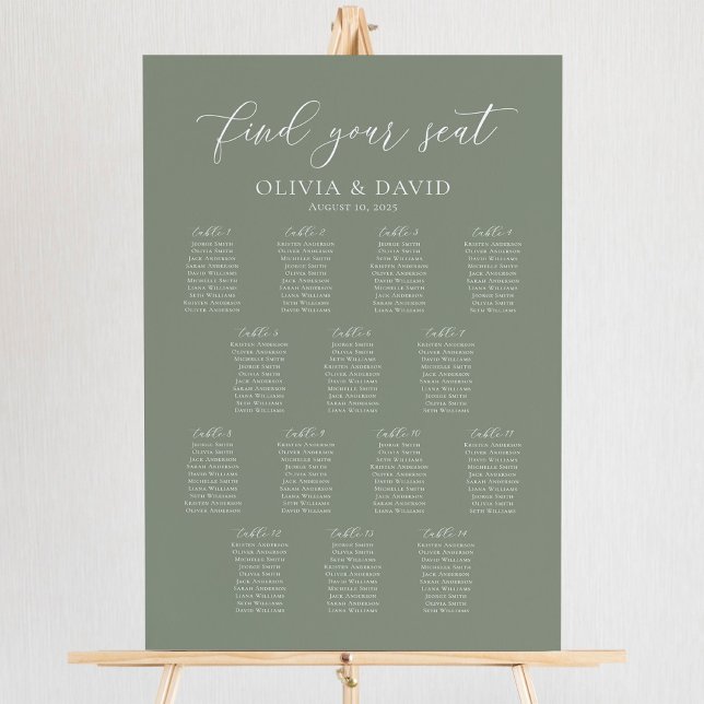 Affiche Plan de table Vert Sauge 14 Trouvez votre siège (Créateur téléchargé)