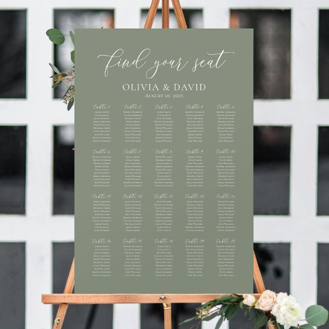 Affiche Plan de table Vert Sauge 20 Tables Trouvez votre s (Créateur téléchargé)