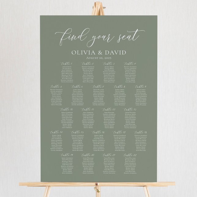 Affiche Plan de table Vert Sauge 22 Trouvez votre siège (Créateur téléchargé)