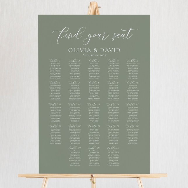 Affiche Plan de table Vert Sauge 23 Trouvez votre siège (Créateur téléchargé)