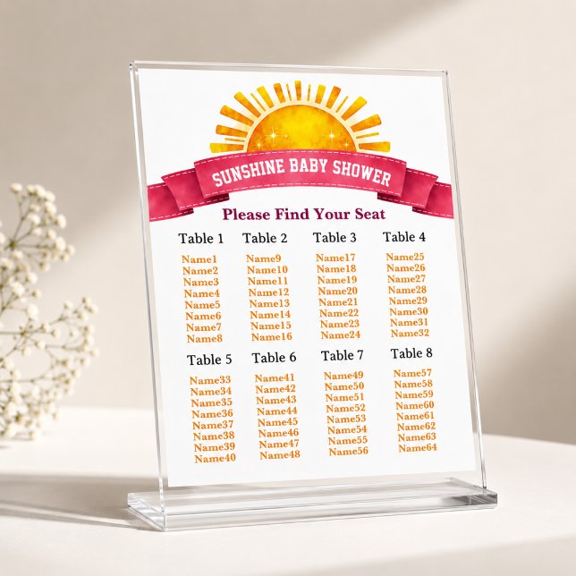 Affiche Plan de table Yellow Sunshine pour Baby Shower fil (Créateur téléchargé)
