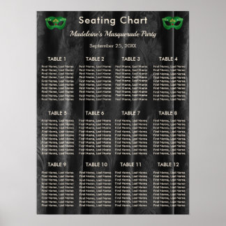 Affiche Plan de tables Mascarade Vert Emeraude Damassé Noi