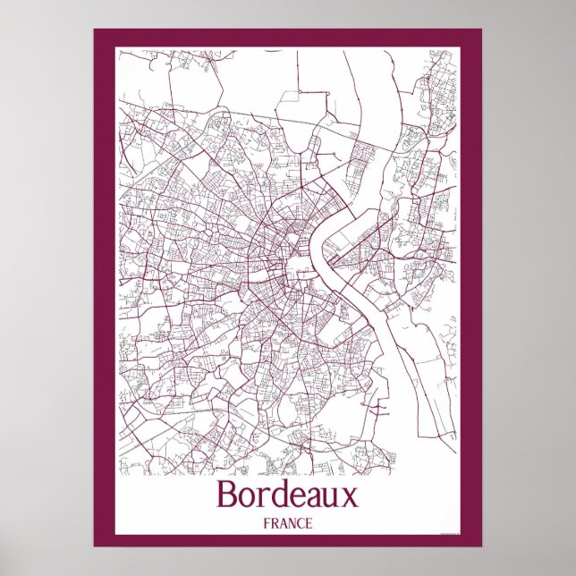 Affiche Plan de ville de Bordeaux France (Devant)