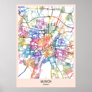Affiche Plan de ville de Munich Allemagne