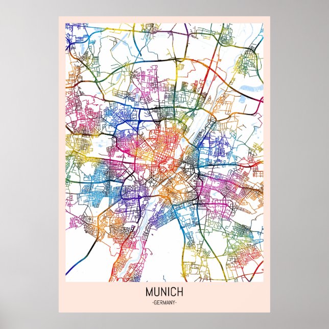 Affiche Plan de ville de Munich Allemagne (Devant)
