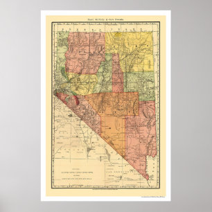 Affiche Plan de ville et de chemin de fer du Nevada 1893