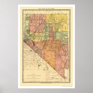 Affiche Plan de ville et de chemin de fer du Nevada 1893