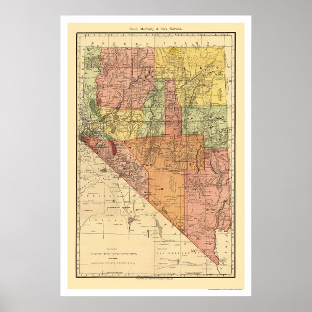 Affiche Plan de ville et de chemin de fer du Nevada 1893 (Devant)