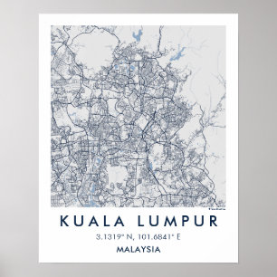 Affiche Plan de ville personnalisé de Kuala Lumpur, affich