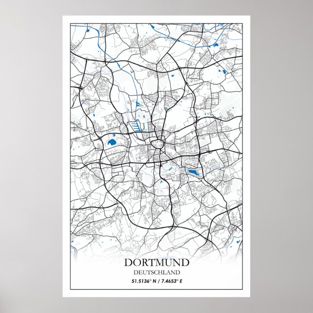 Affiche Plan de ville simple de Dortmund Deutschland pour  (Devant)