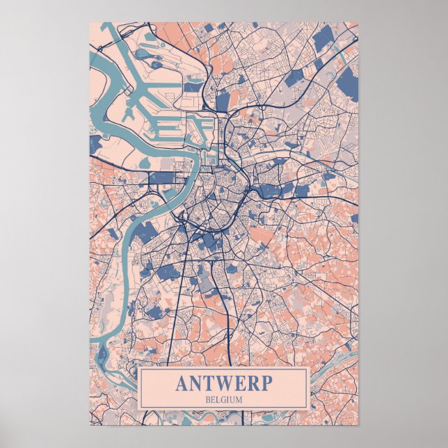 Affiche Plan de voyage de la ville venteuse d'Anvers Belgi (Devant)