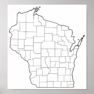 Affiche Plan des comtés du Wisconsin blanc