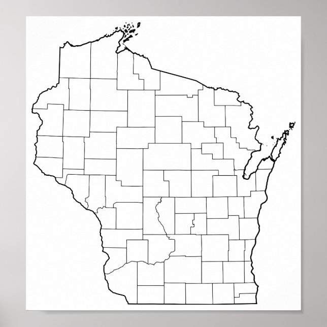 Affiche Plan des comtés du Wisconsin blanc (Devant)
