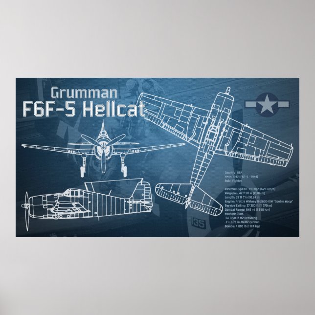 Affiche Plan directeur Grumman F6F Hellcat (Devant)