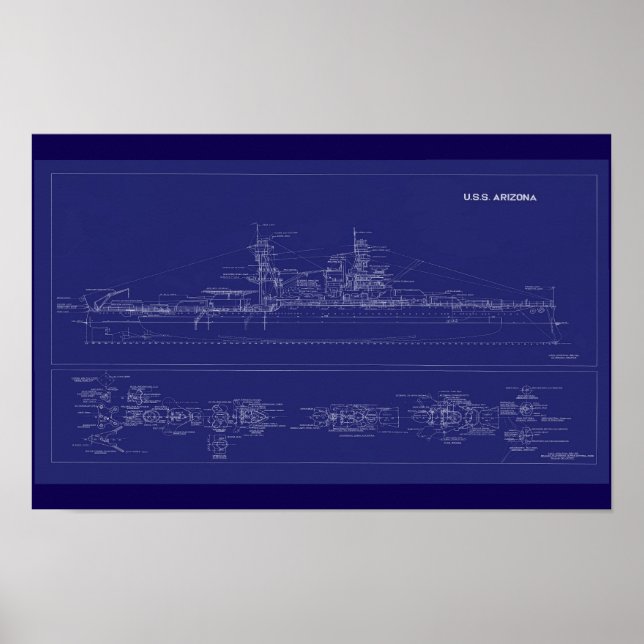 Affiche Plan du cuirassé USS Arizona (Devant)