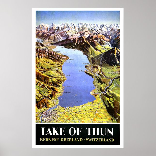 Affiche Plan du lac de Thun, Oberland bernois, Suisse (Devant)