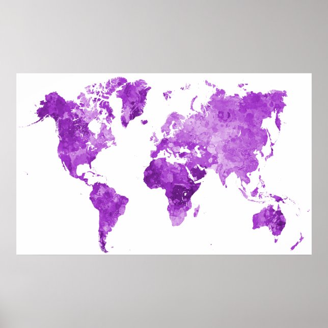 Affiche Plan du monde en aquarelle 08 Violet (Devant)