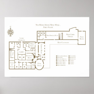 Affiche Plan du rez-de-chaussée de la Maison Blanche au pr